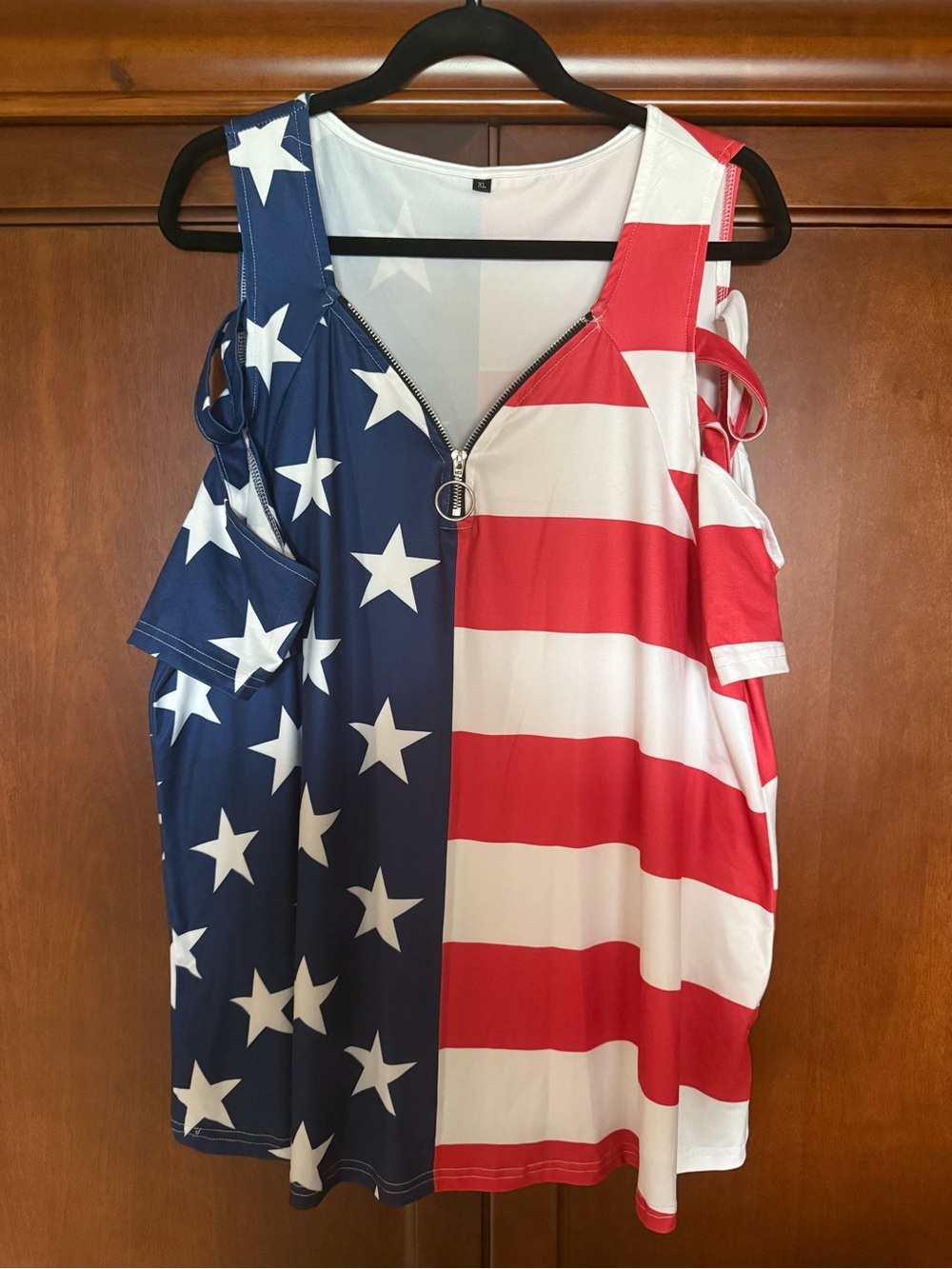 Cold-Shoulder American Flag Print Tank Top - Red, White & Blue